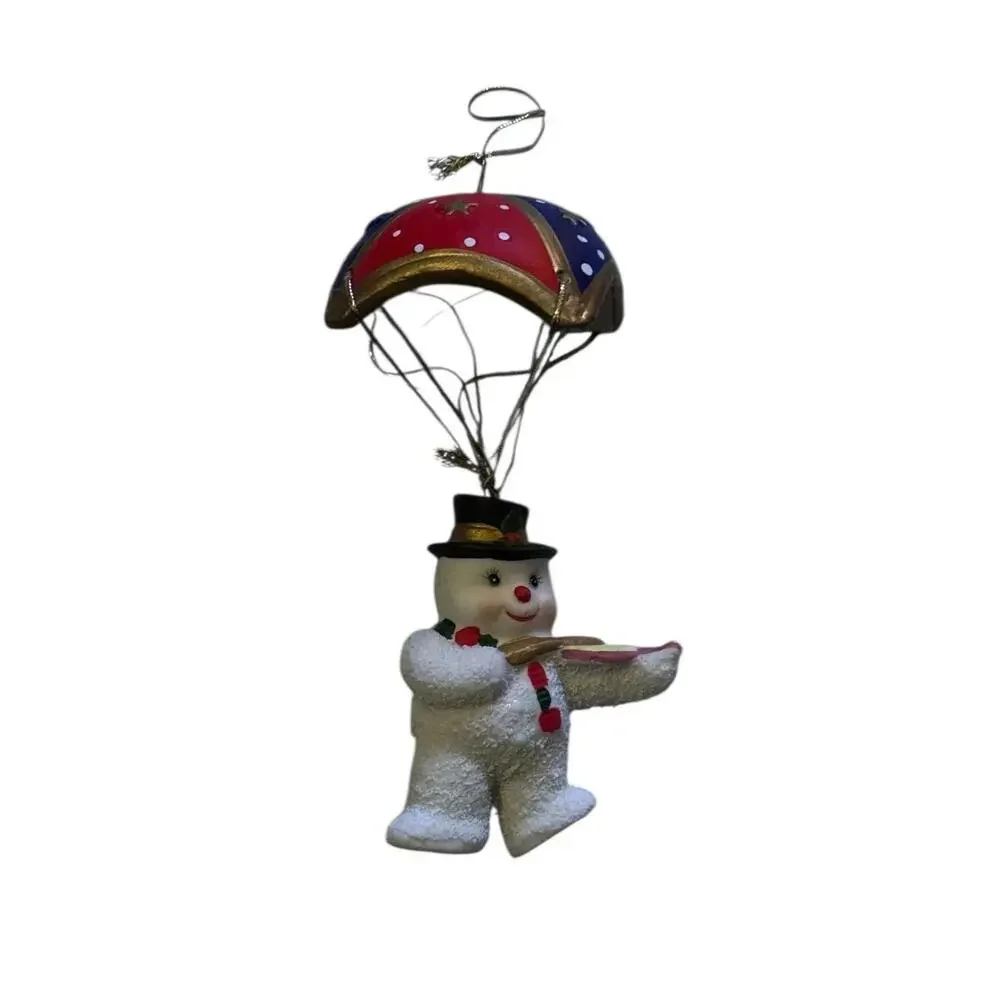 Vintage Parachute Snowman Ornament Violin Player Red Blue‎ Gold Christmas Decor